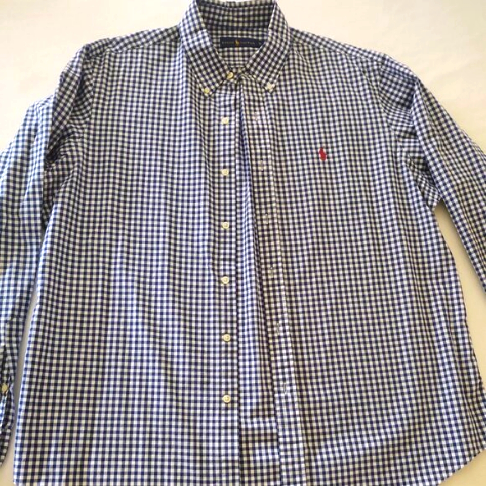 Ralph Lauren Navy-Plaid + Red Horse Logo~ Buttonfront Shirt~ Size Xl